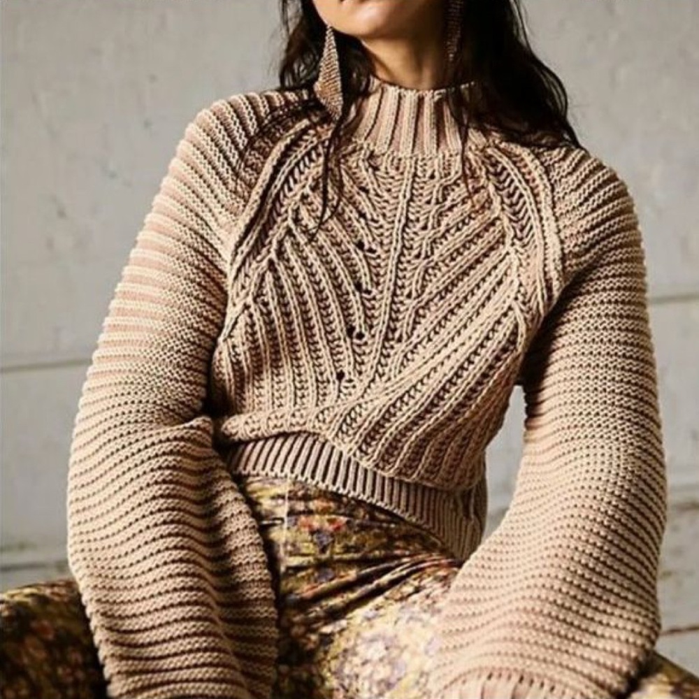 Free People Crochet Long Sleeve Sweater